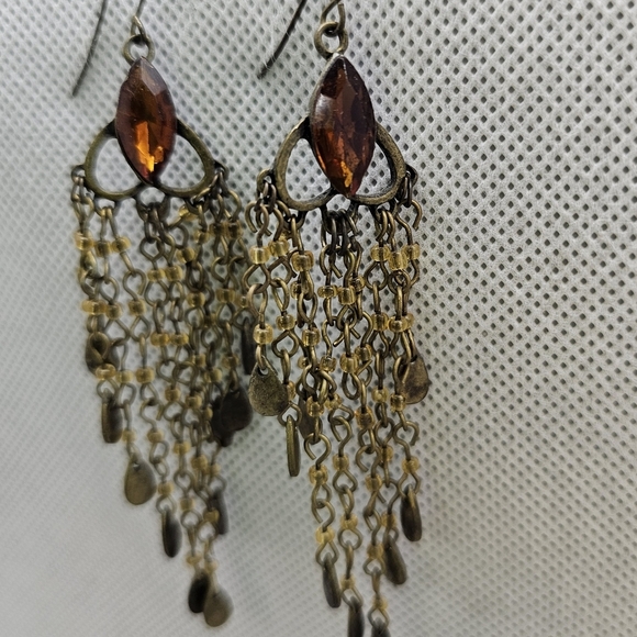 Antique Dangle Earrings with Golden Topaz Stone - Picture 5 of 5